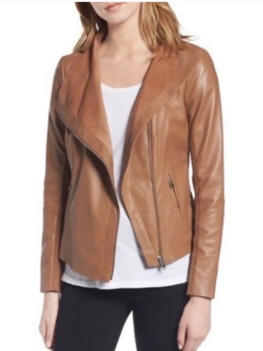 $298 TROUVE Asymmetric-Zipper Lambskin Leather Moto Jacket NWOT/ sz XS